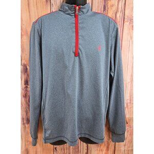 Johnnie-O Performance Quarter Zip Medium Gray Athletic Pullover With Red Accents